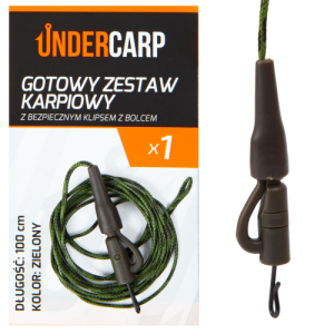 UnderCarp Leadcore z Bezpiecznym Klipsem z Bolcem Zielony 100cm