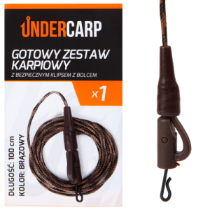 UnderCarp Leadcore z Bezpiecznym Klipsem z Bolcem Brązowy 100cm