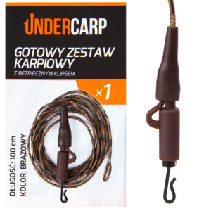 UnderCarp Leadcore z Bezpiecznym Klipsem Brązowy 100cm