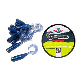 Great Fish GF1 Twister Soft Bait Shrimp Scent Blue Pearl 10szt 49mm