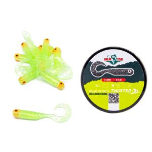 Great Fish GF1 Twister Soft Bait Shrimp Scent Glitter Light Green 10szt 49mm