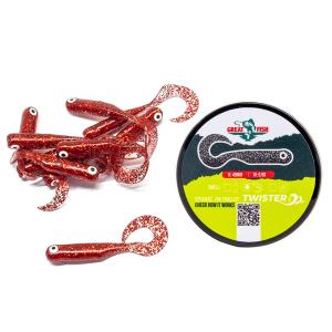 Great Fish GF1 Twister Soft Bait Shrimp Scent Glitter Red 10szt 49mm
