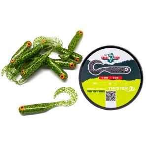 Great Fish GF1 Twister Soft Bait Shrimp Scent Glitter Green 10szt 49mm