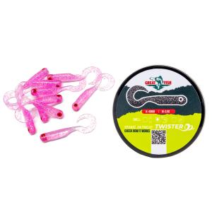 Great Fish GF1 Twister Soft Bait Shrimp Scent Glitter Pink 10szt 49mm