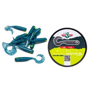 Great Fish GF1 Twister Soft Bait Shrimp Scent Glitter Blue 10szt 49mm