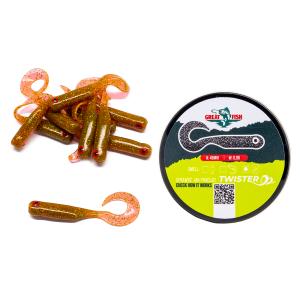 Great Fish GF1 Twister Soft Bait No Scent Motor Oil Green 10szt 49mm