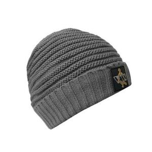 Vass Fleece Lined Ribbed Beanie Grey Rubber Badge czapka zimowa