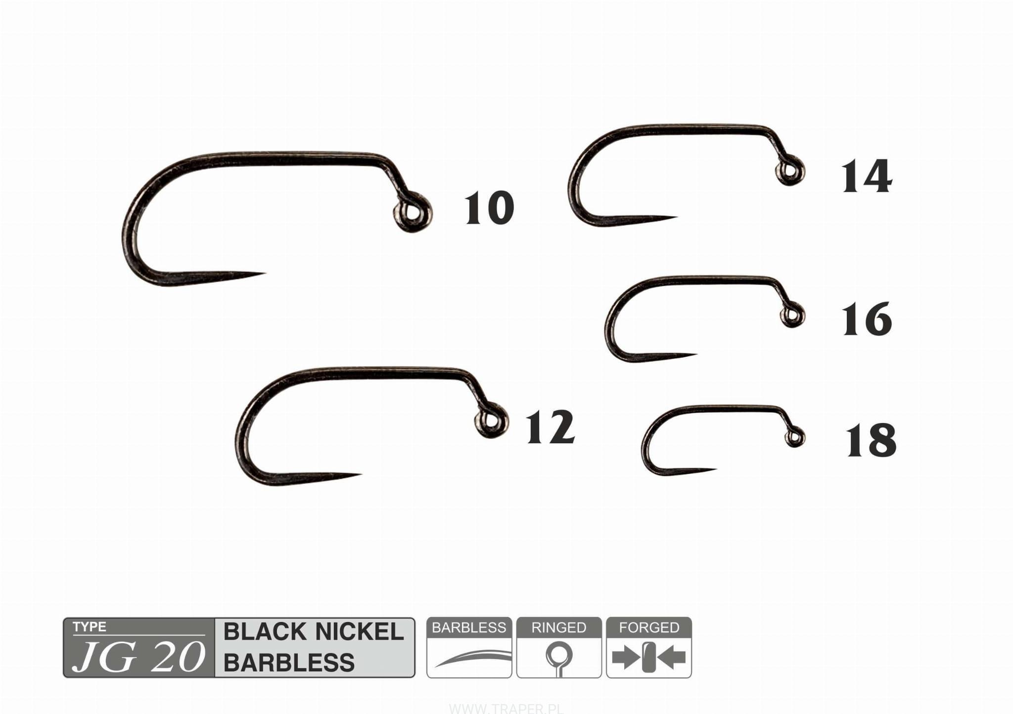 Traper JG 20 Barbless r.16 25szt. hak muchowy