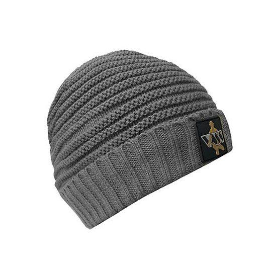 Vass Fleece Lined Ribbed Beanie Grey Rubber Badge czapka zimowa