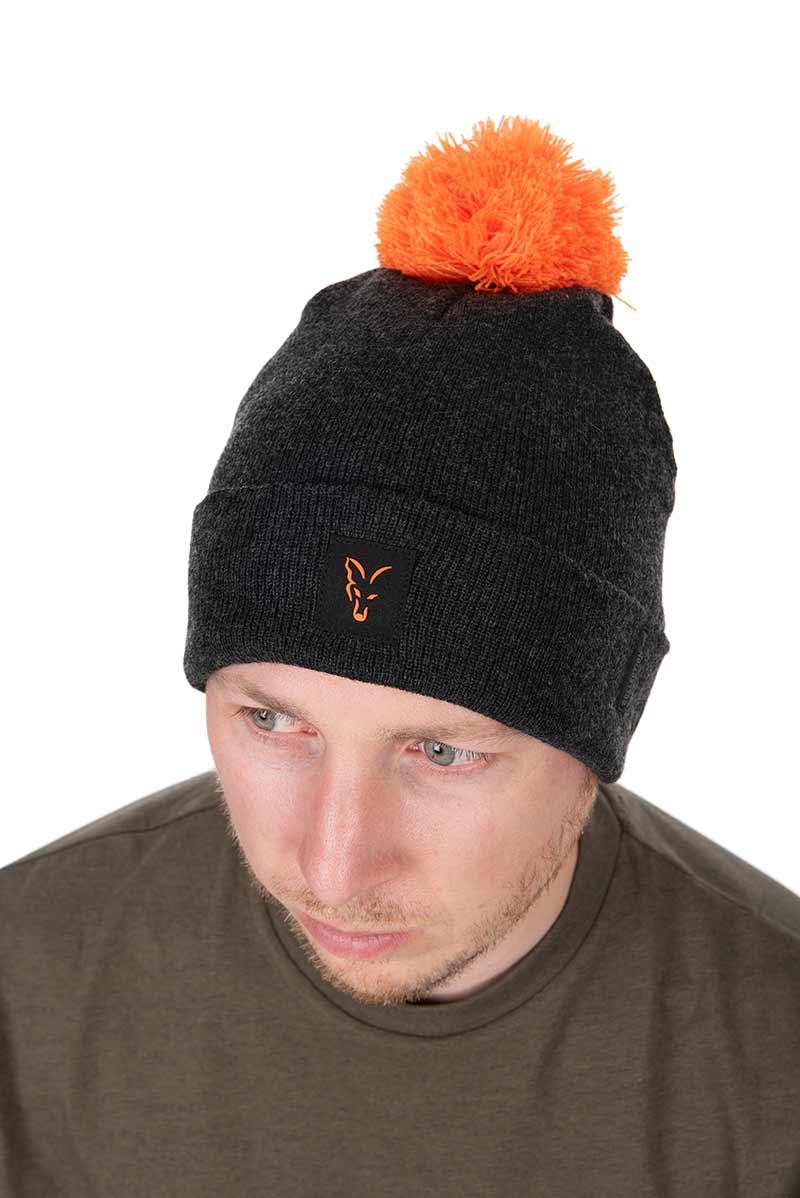 Fox Collection Bobble Hat Black Orange czapka