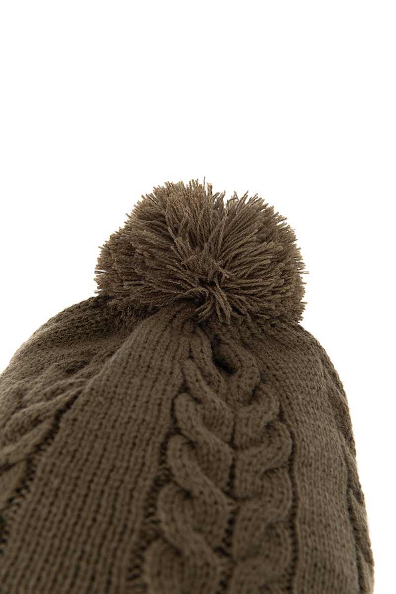 Fox Khaki Knitted Bobble czapka