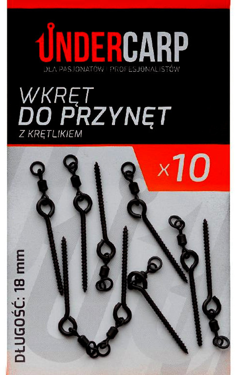 UnderCarp Wkręt do przynęt z krętlikiem 18 mm 10szt.