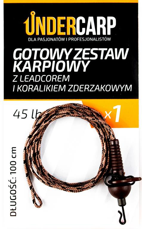 UnderCarp Gotowy zestaw karpiowy z leadcorem i koralikiem zderzakowym Brązowy 